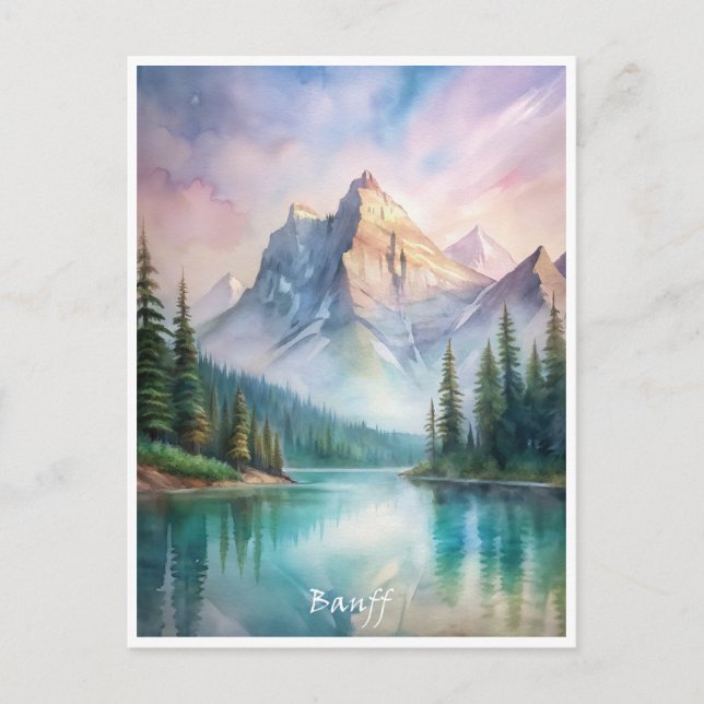 Cartão Postal Pintura em aquarela do Parque Nacional Banff  (Frente)