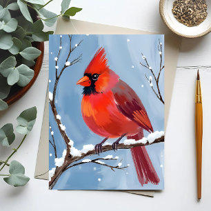Cartão Postal Pintura em Aquarela do Pássaro Vermelho Cardinal d