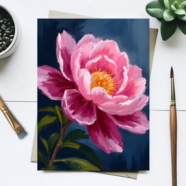 Cartão Postal Pintura em Aquarela Floral de Flor Rosa (Criador carregado)