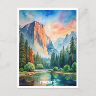 Cartão Postal Pintura em Aquarela no Parque Nacional de Yosemite