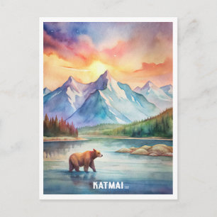 Cartão Postal Pintura em Aquarela no Parque Nacional Katmai