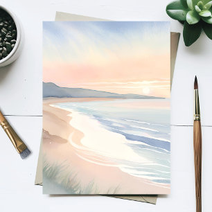 Cartão Postal Pintura em Aquarela Pastel da Costa do Oceano