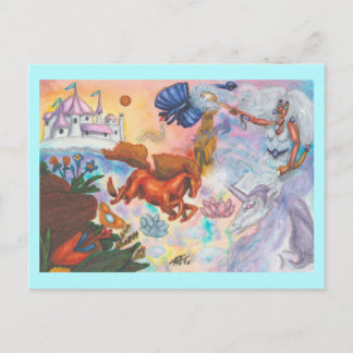 Cartão Postal Pintura em Aquarela Unicórnio Opala Fada Dragão Fo