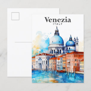 Cartão Postal Pintura em Aquarela Viagem Veneza Itália