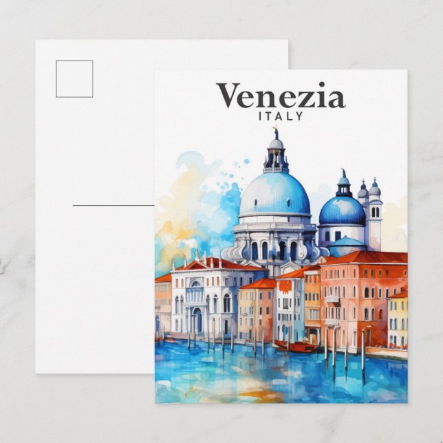 Cartão Postal Pintura em Aquarela Viagem Veneza Itália (Frente/Verso)