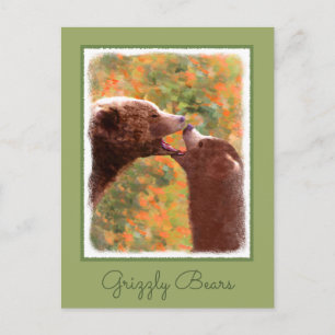 Cartão Postal Pintura em Cubo e Mãe de Urso Grizzly - Arte da Vi