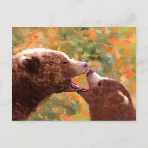 Cartão Postal Pintura em Cubo e Mãe de Urso Grizzly - Arte da Vi