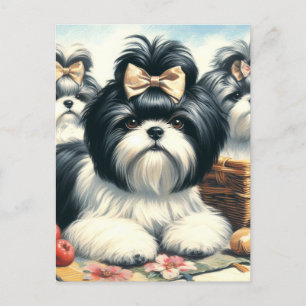 Cartão Postal Pintura em Cute Vintage Shih-Tzu