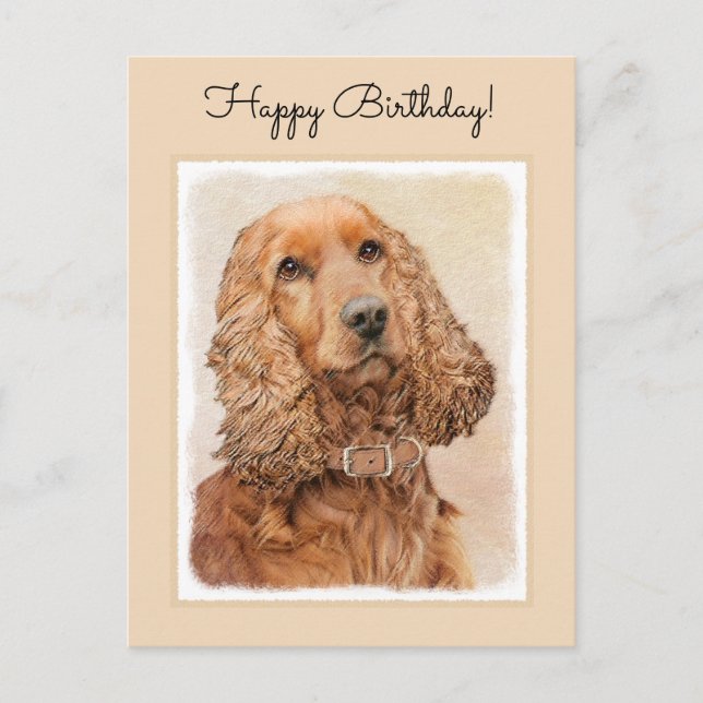 Cartão Postal Pintura em espanhol com Cocker Inglês - Arte Origi (Frente)