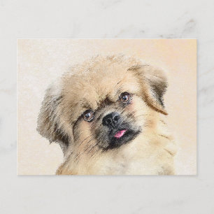 Cartão Postal Pintura em espanhol tibetano - Arte canina origina