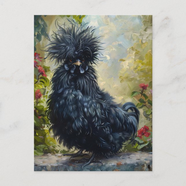 Cartão Postal Pintura em Frango Preto Silkie (Frente)