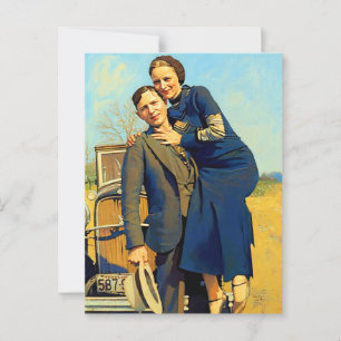 Cartão Postal Pintura Falsa Bonnie Parker Clyde Barrow 1933