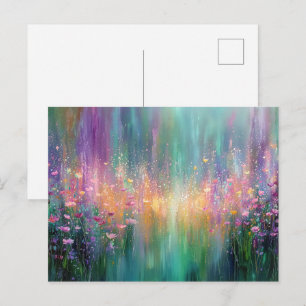 Cartão Postal Pintura Floral Abstrata com Cores Vibrantes