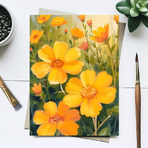 Cartão Postal Pintura Floral Aquarela de Campo de Flores Amarela