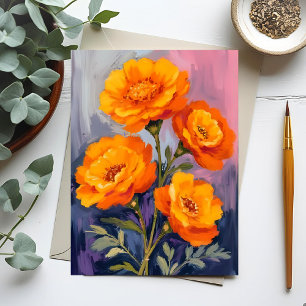 Cartão Postal Pintura Floral Aquarela de Flores de Marigold Lara