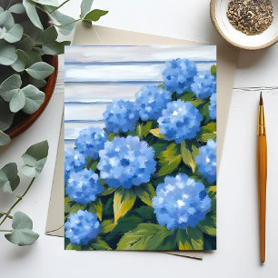 Cartão Postal Pintura Floral de Arbustos de Hortênsias Azuis
