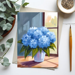 Cartão Postal Pintura Floral de Buquê de Hortênsia Azul