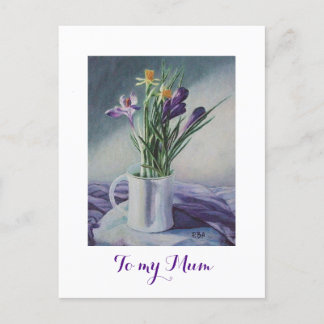 Cartão Postal Pintura floral de croco roxo Dia de as mães