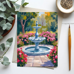 Cartão Postal Pintura Floral de Fonte de Jardim