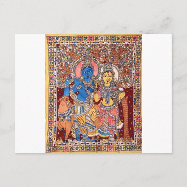 CARTÃO POSTAL PINTURA KALAMKARI RADHA KRISHNA (Frente)