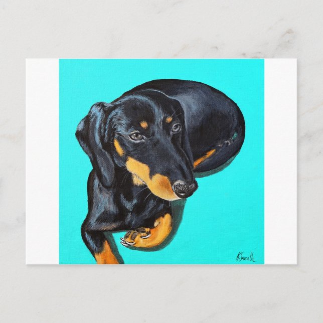 Cartão Postal Pintura Miniatura Dachshund - Disquete (Frente)