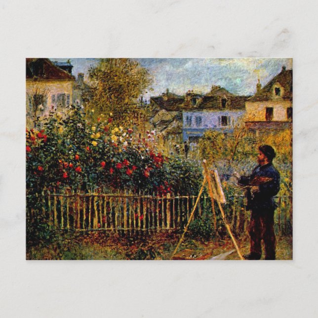 Cartão Postal Pintura monet no seu jardim por Claude Monet (Frente)