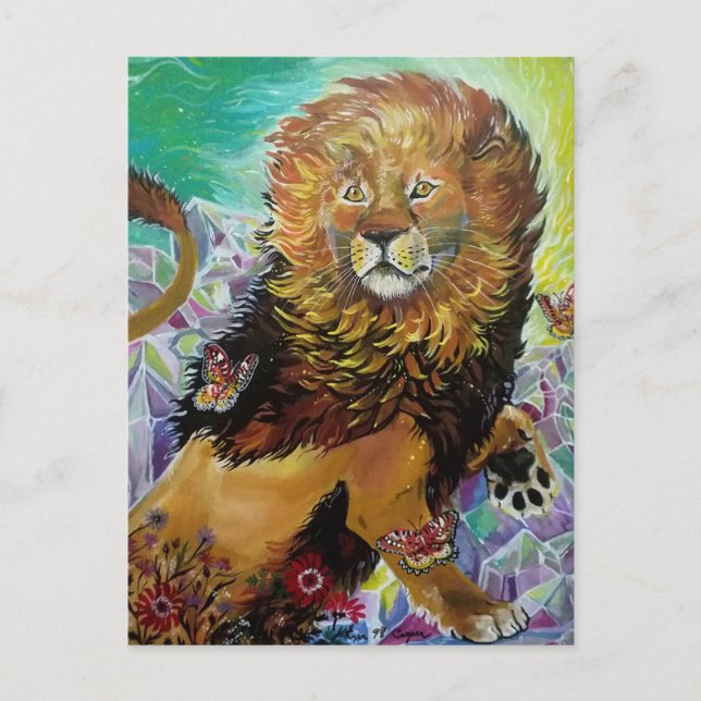 Cartão Postal Pintura Mystical Crystal Lion "Novos Mundos" (Frente)