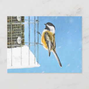 Cartão Postal Pintura no alimentador - Arte de pássaro original