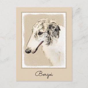 Cartão Postal Pintura Original de Cachorro Borzoi (Silver Brindl