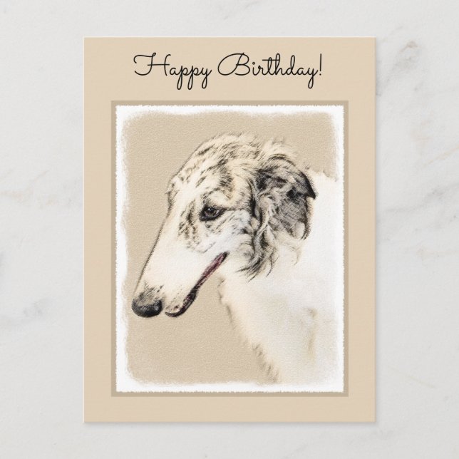 Cartão Postal Pintura Original de Cachorro Borzoi (Silver Brindl (Frente)