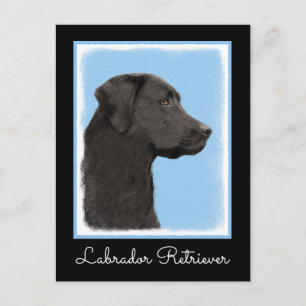 Cartão Postal Pintura Original de Labrador Retriever Preto Arte
