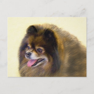 Cartão Postal Pintura Original de Pomerânia Preto e Castanho Art