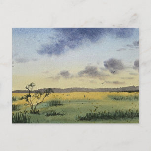 Cartão Postal pintura paisagística em aquarela