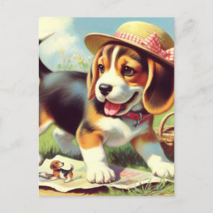 Cartão Postal Pintura para puppy com beagle