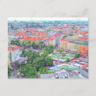 Cartão Postal Pintura pastel do mercado de Munique Viktualienmar