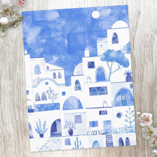 Cartão Postal Pintura por Aquarela da Grécia Santorini