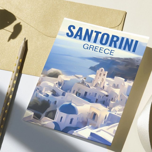 Cartão Postal Pintura por Aquarela da Grécia Santorini (Criador carregado)