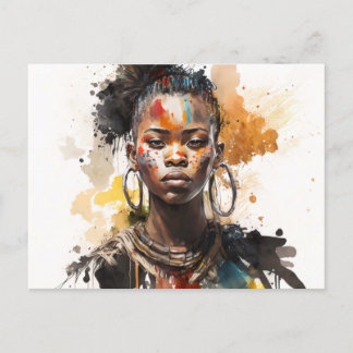 Cartão Postal Pintura Por Aquarela, Lindas Mulheres Africanas