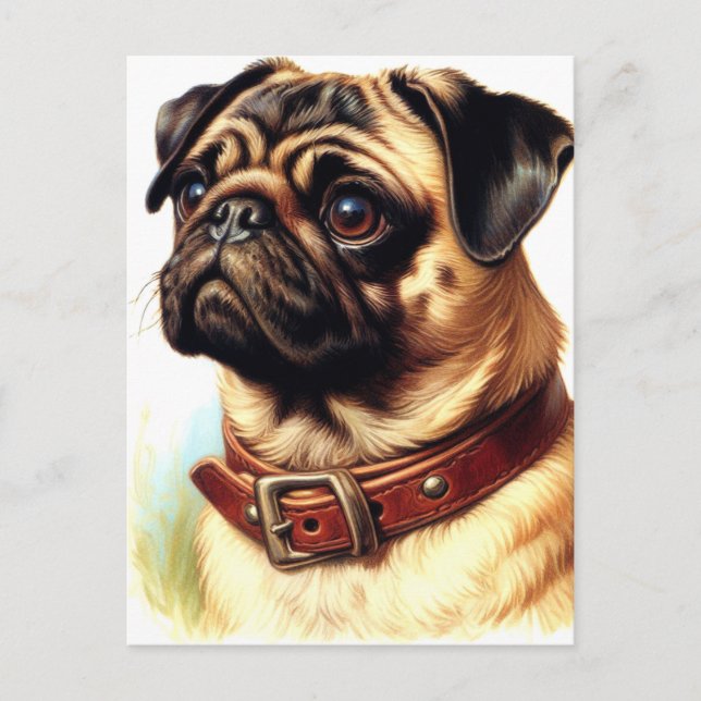 Cartão Postal Pintura Retroativa de Pug de Cubo (Frente)