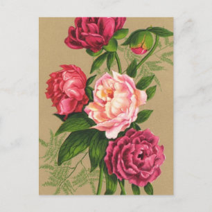 Cartão Postal Pintura Rosa E Rosas vermelhas