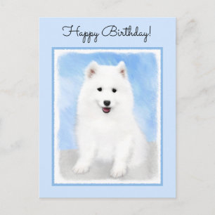 Cartão Postal Pintura Samoyed Puppy - Arte Cachorra Original