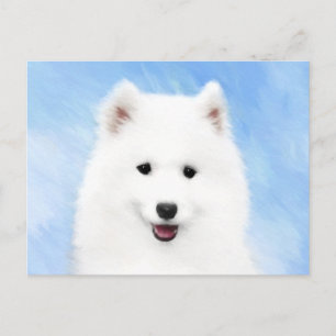 Cartão Postal Pintura Samoyed Puppy - Arte Cachorra Original