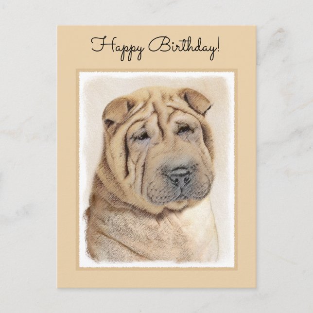 Cartão Postal Pintura Shar Pei - Arte Cachorra Original (Frente)