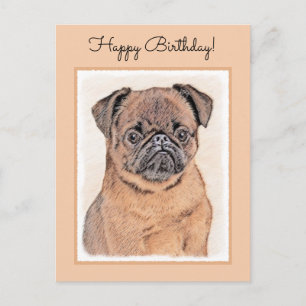 Cartão Postal Pintura Suave em Bruxelas Griffon Pintura Original