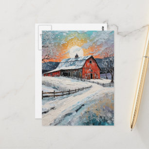 Cartão Postal Pintura Única de Celeiro de Inverno
