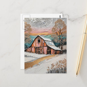 Cartão Postal Pintura Única e Bonita de Celeiro de Inverno