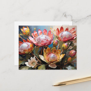 Cartão Postal Pintura Vibrante de Proteas para Amantes da Nature