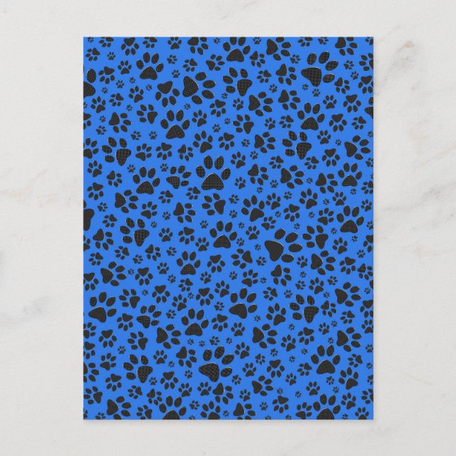 Cartão Postal Pinturas de cães Bolinhas preto e branco em azul-t (Frente)