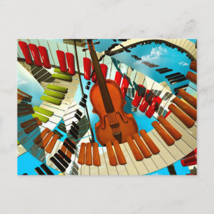 Cartão Postal Pinturas de música Piano, guitarra elétrica, cançõ