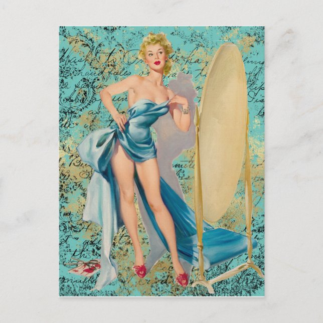 Cartão Postal Pinup Girl in Mirror (Frente)